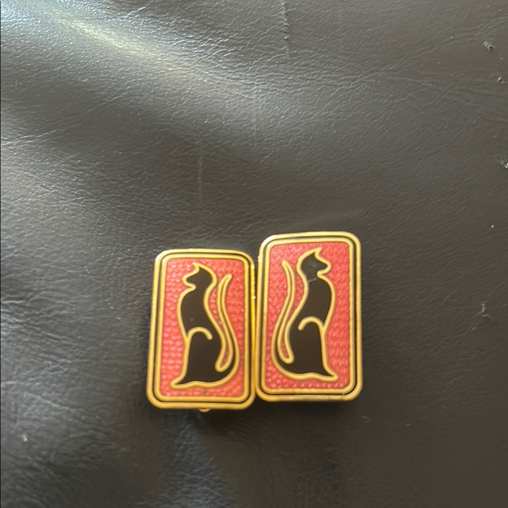 Gold and Red Cat Design Earrings